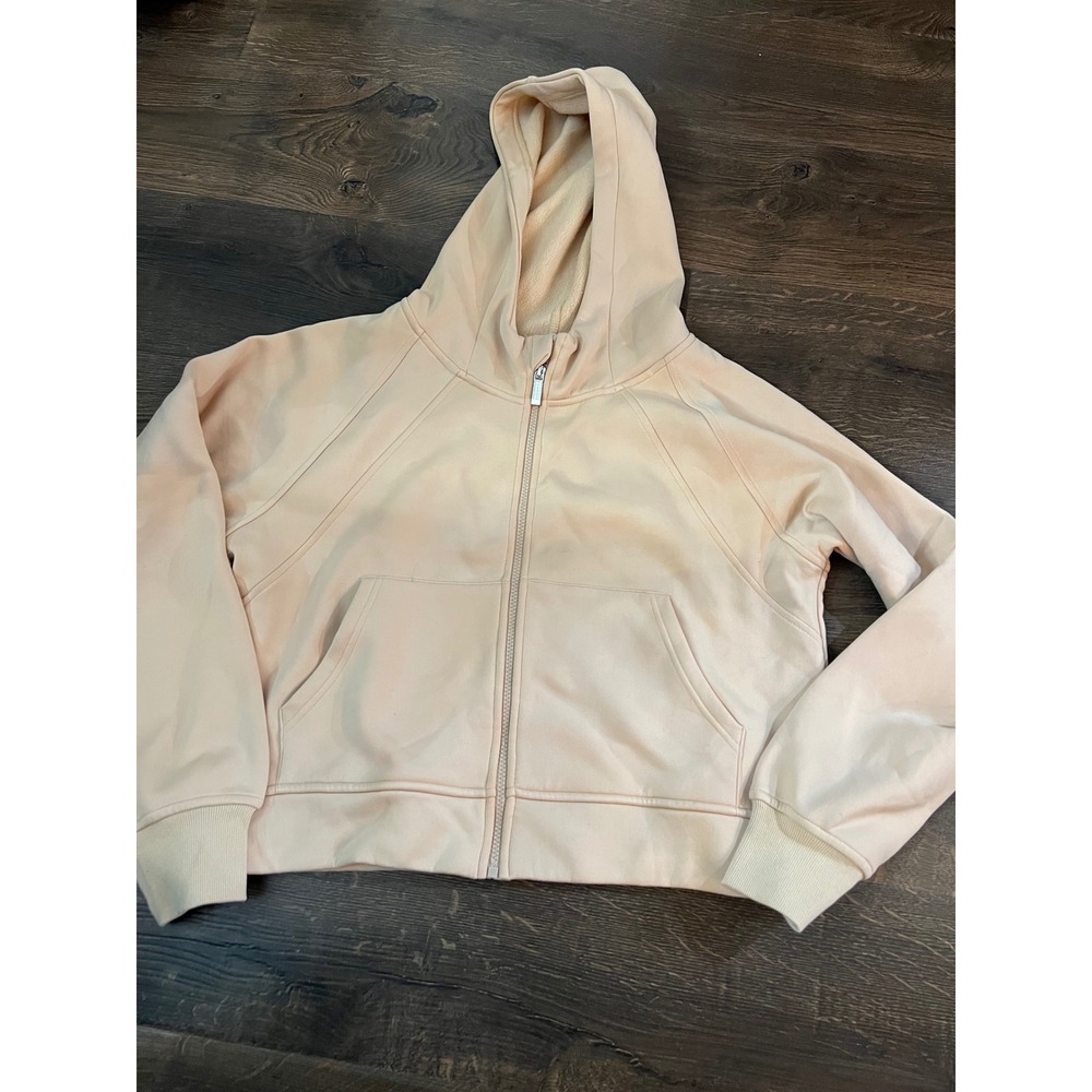 Lulu Lasllu Womens Peach Full Zip Cropped Hoodie‎ Fleece Lined Sweatshirt Large